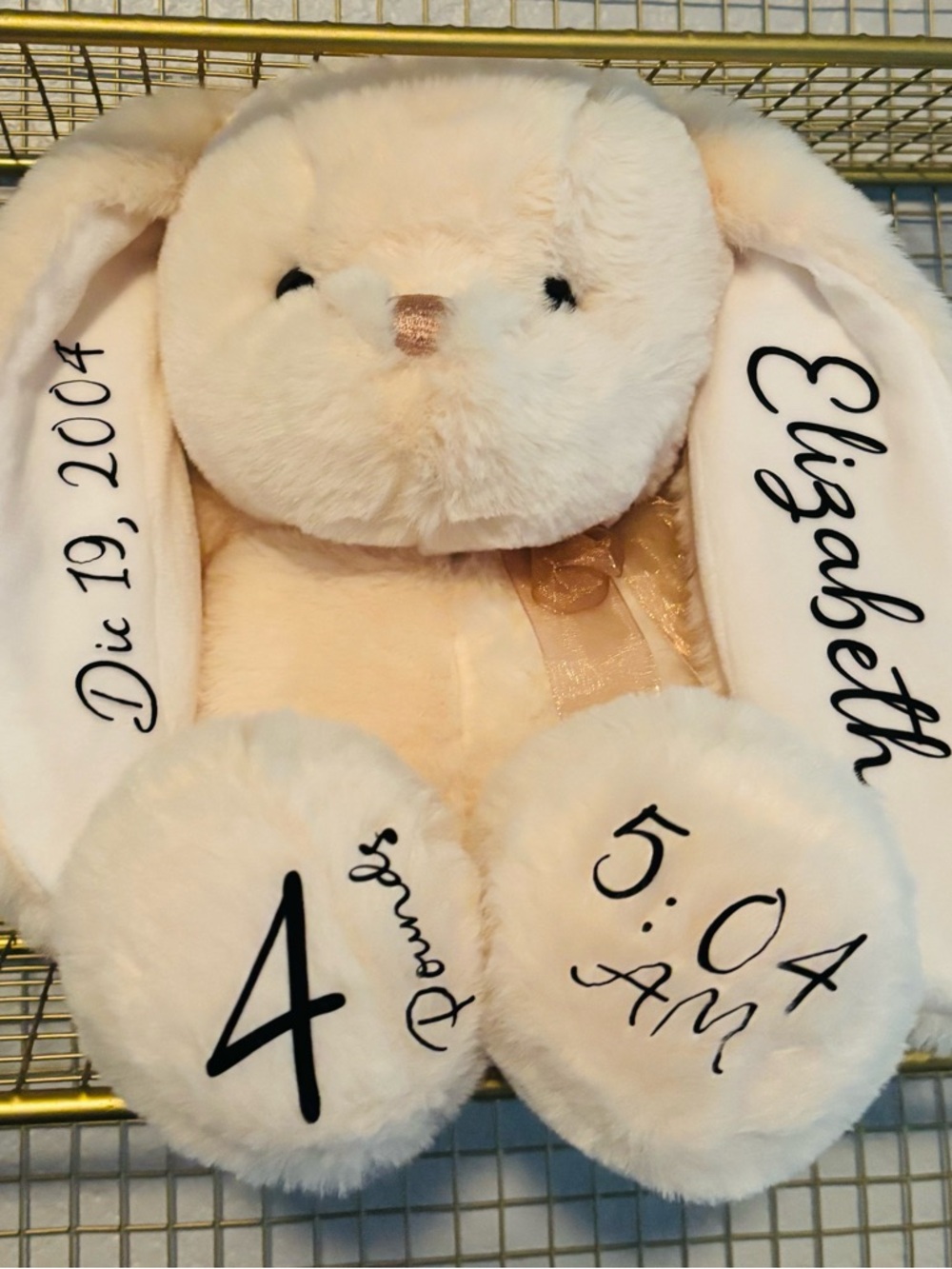 Personalized Cream Plush Bunny with Black Script